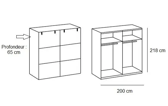 Illustration numéro 4 du produit Armoire portes coulissantes PORTLAND style industriel 200 cm chêne graphite