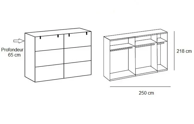 Illustration numéro 4 du produit Armoire portes coulissantes PORTLAND style industriel 250 cm chêne graphite
