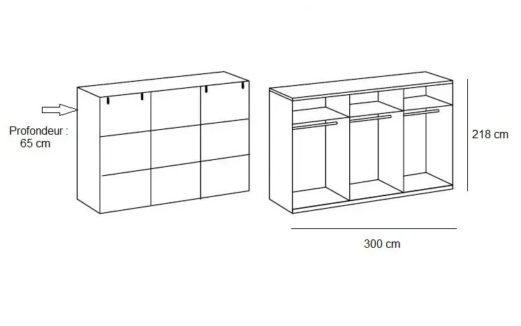 Illustration numéro 4 du produit Armoire 3 portes coulissantes PORTLAND style industriel 300 cm chêne graphite