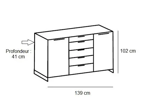 Illustration numéro 4 du produit Commode Buffet 5 tiroirs 2 portes style industriel PORTLAND chêne poutre métal L:139