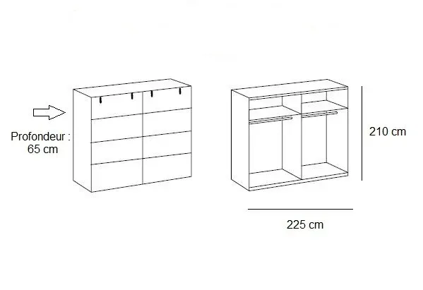 Illustration numéro 4 du produit Armoire coulissante VERNON style industriel 225 cm pin argenté vieilli