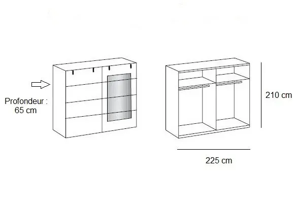 Illustration numéro 4 du produit Armoire coulissante VERNON style industriel porte pin vieilli porte graphite miroir