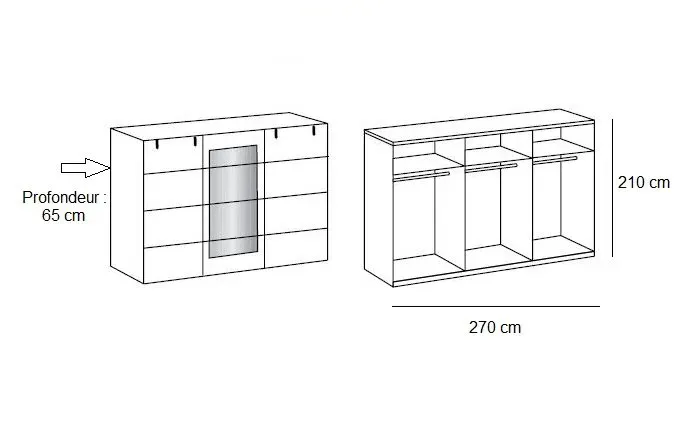 Illustration numéro 4 du produit Armoire coulissante VERNON style industriel 2 portes pin vieilli 1 porte miroir