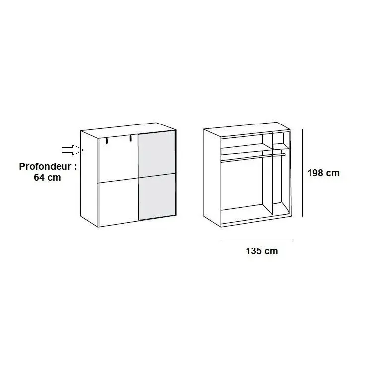 Illustration numéro 4 du produit Armoire EMY style industriel 135 cm coulissante chêne poutre / miroir