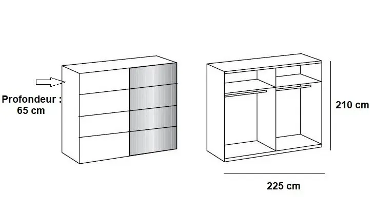 Illustration numéro 4 du produit Armoire de rangement 2 portes coulissantes EDWIG 225 cm chêne / miroir