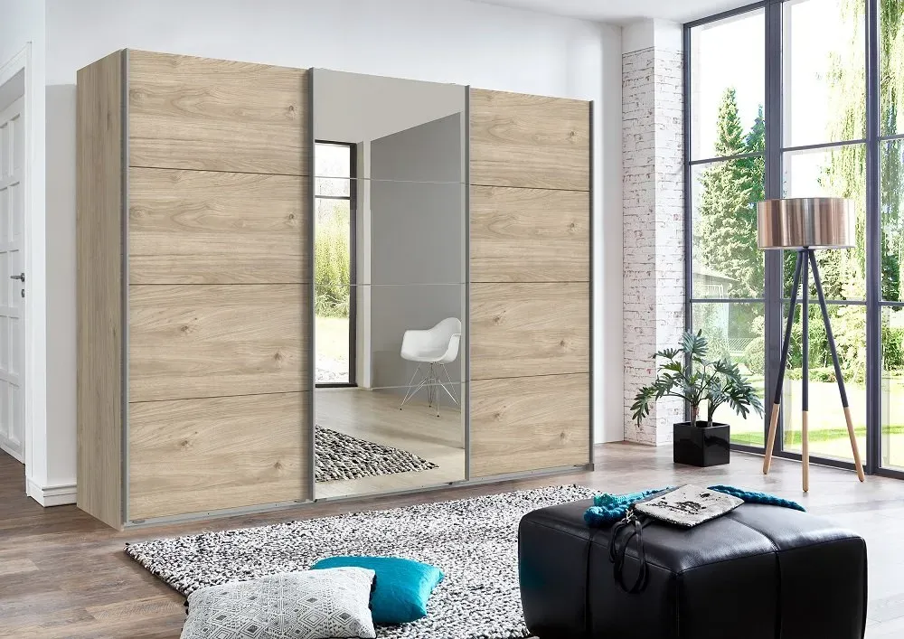 Illustration numéro 4 du produit Armoire de rangement 3 portes coulissantes EDWIG 270 cm chêne / miroir