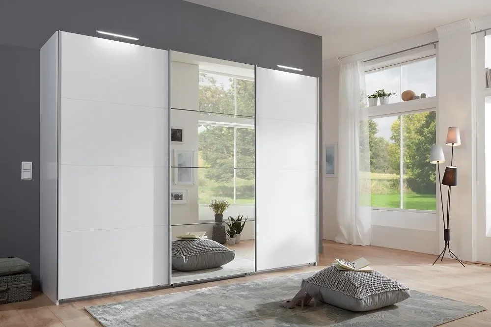 Illustration numéro 4 du produit Armoire de rangement 3 portes coulissantes EDWIG 270 cm blanc / miroir
