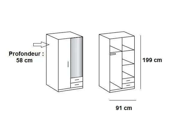 Illustration numéro 4 du produit Composition d'angle rangement dressing DORVAL blanc 216 x 260 cm