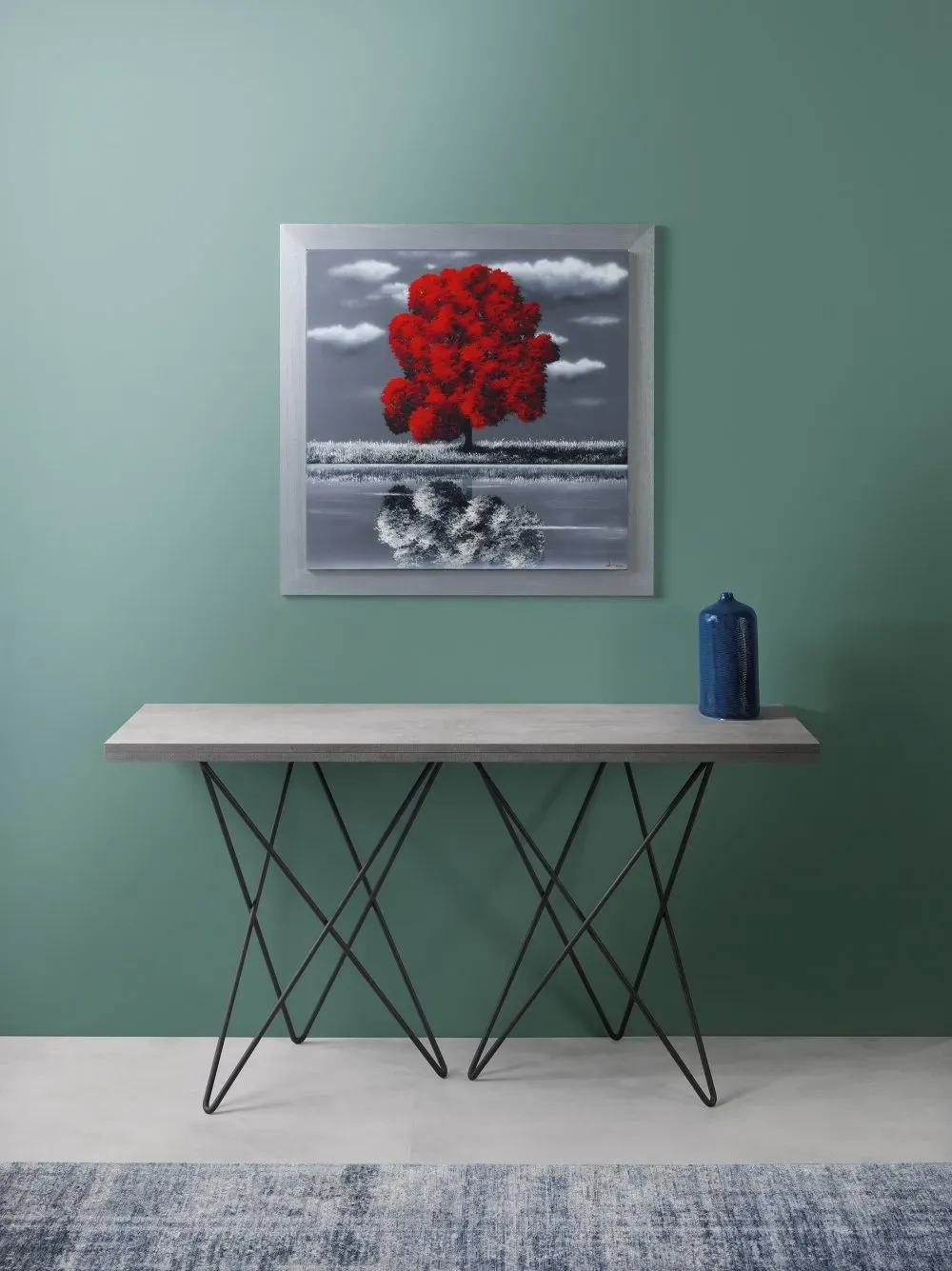 Illustration numéro 4 du produit Table console extensible ouverture en livre HERMES plateau gris béton pieds gris foncé largeur 140cm