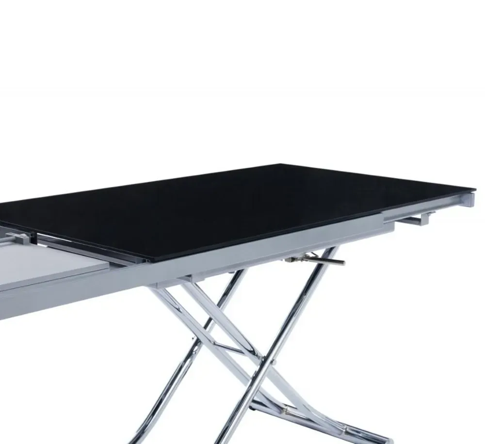 Illustration numéro 4 du produit Table basse relevable et extensible NEWJUMP verre noir pied chromé
