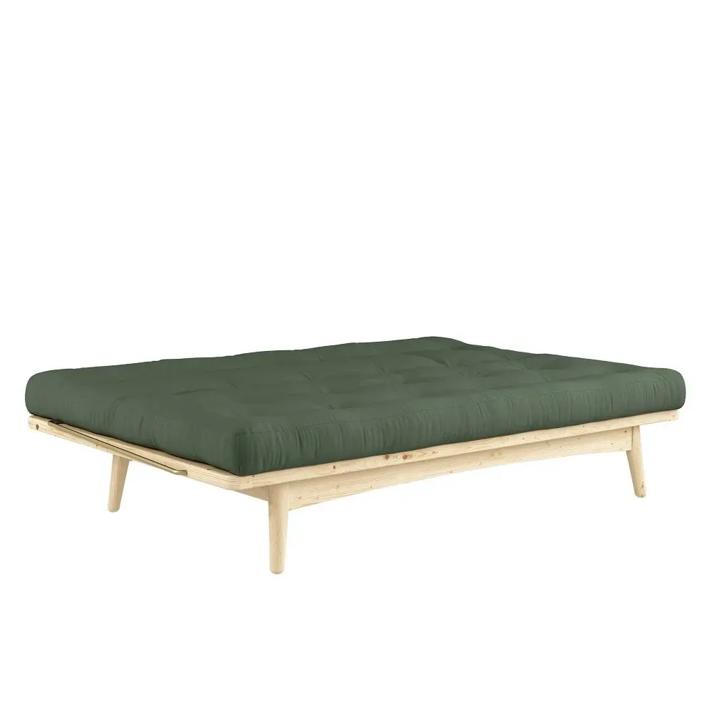 Illustration numéro 4 du produit Banquette futon FOLK en pin massif coloris vert olive couchage 130 x 190 cm.