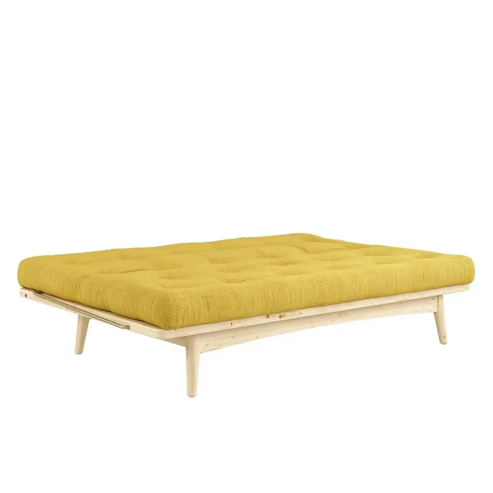 Illustration numéro 4 du produit Banquette futon FOLK en pin massif coloris miel couchage 130 x 190 cm.