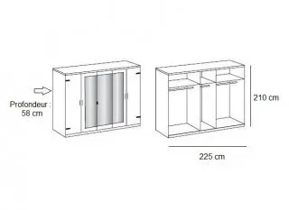 Illustration numéro 4 du produit Chambre à coucher complète VERNON lit 180 x 200 cm pin argenté et graphite