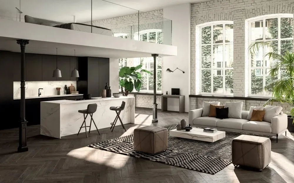 Illustration numéro 4 du produit Ozzio MILO Tabouret de bar en Cuir Graphite et Métal