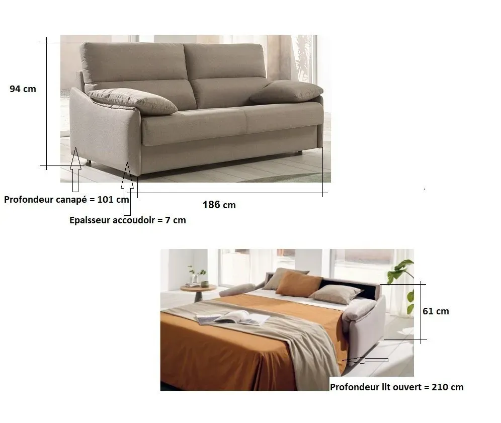 Illustration numéro 4 du produit Canapé convertible express VERONE couchage 140 x 200 cm beige