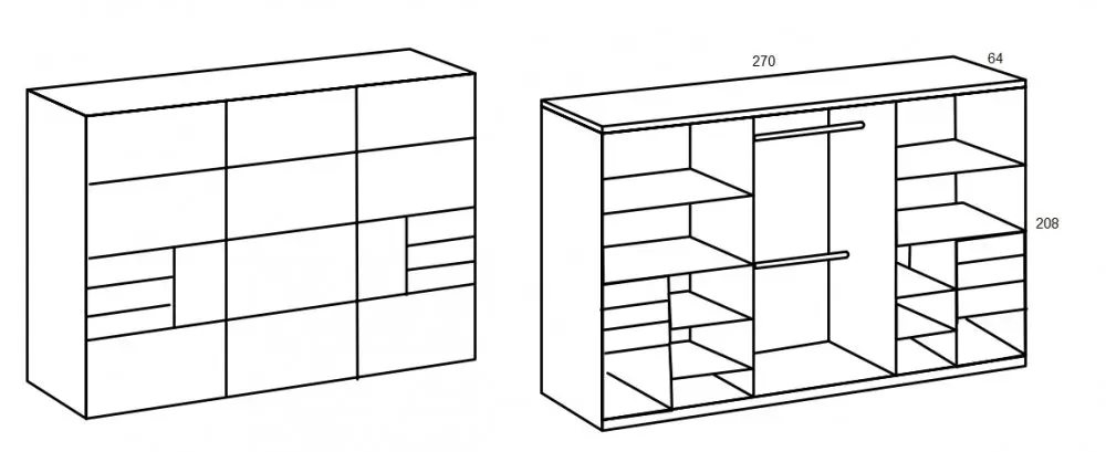 Illustration numéro 4 du produit Armoire coulissante AMORA 270cm graphite 6 tiroirs porte sobre mlroir