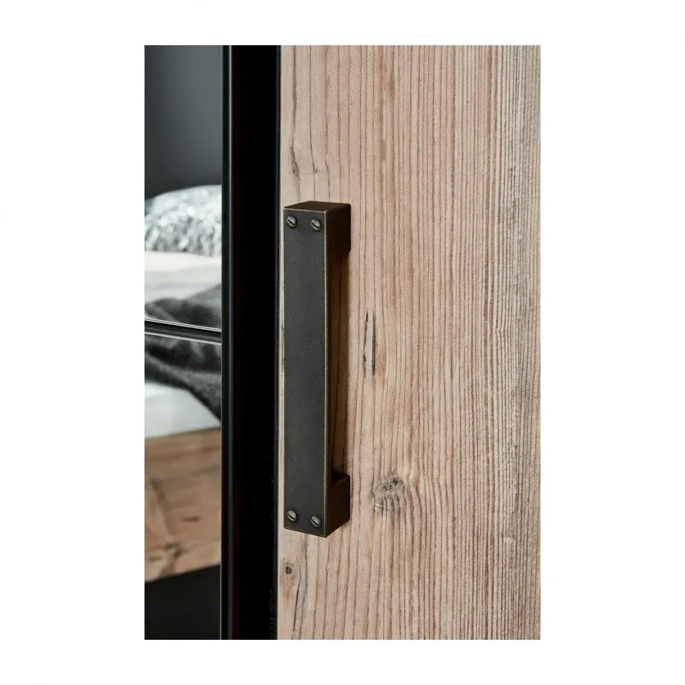 Illustration numéro 4 du produit Armoire STOKE 2 portes coulissantes miroirs 2 portes battantes corps graphite rechampis sapin argenté