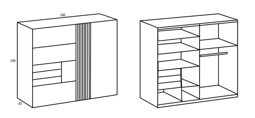 Illustration numéro 4 du produit Armoire CYBORG 2 portes coulissantes 3 tiroirs décor graphite rechampis aspect clayettes chêne artisan