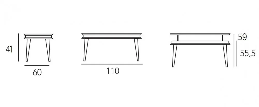 Illustration numéro 4 du produit Table basse relevable KITA 110 x 60 x 41 cm pieds métal chromé plateau noyer