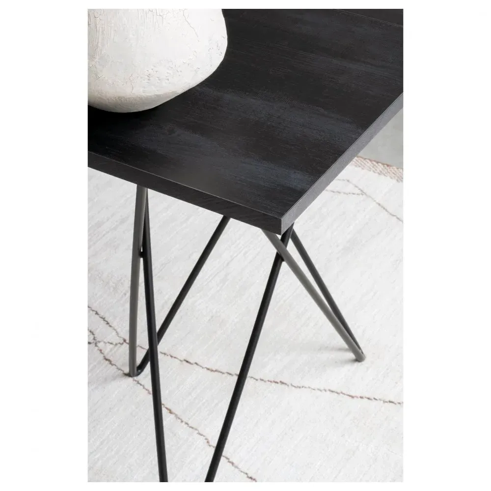 Illustration numéro 4 du produit Table console extensible ouverture en livre HERMES pieds métal plateau noir largeur 140cm