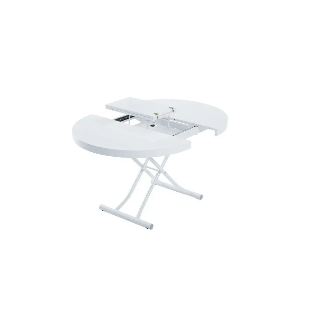 Illustration numéro 4 du produit Table basse ronde relevable et extensible SATURNA laqué blanc brillant