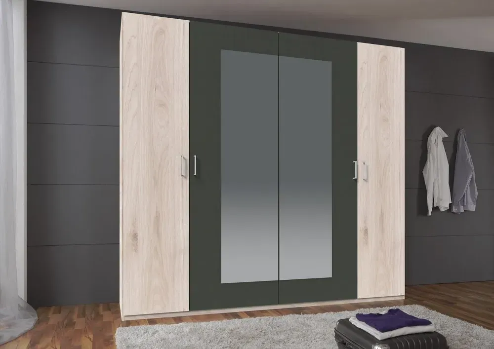 Illustration numéro 4 du produit Armoire 4 portes 2 miroirs ANGIE 225 cm chêne hickory et graphite