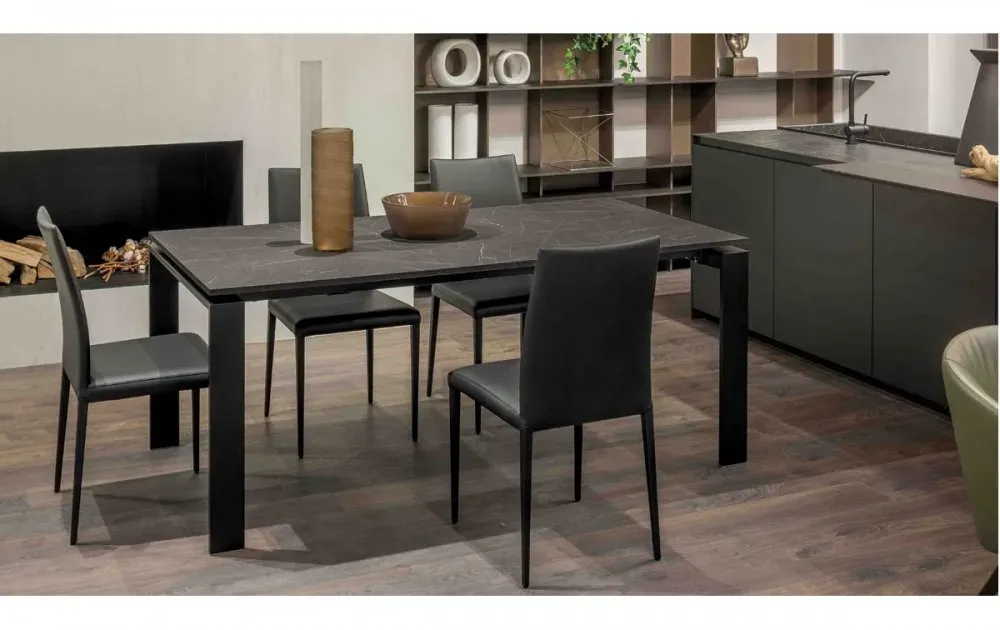 Illustration numéro 4 du produit Table 6 couverts SIGMA extensible 120 à 180cm pieds métal noir plateau mélaminé pierre gris