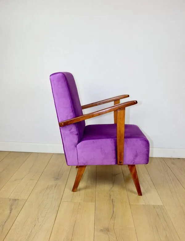 Illustration numéro 4 du produit Fauteuil loft vintage en velours violet - 2 pièces disponibles