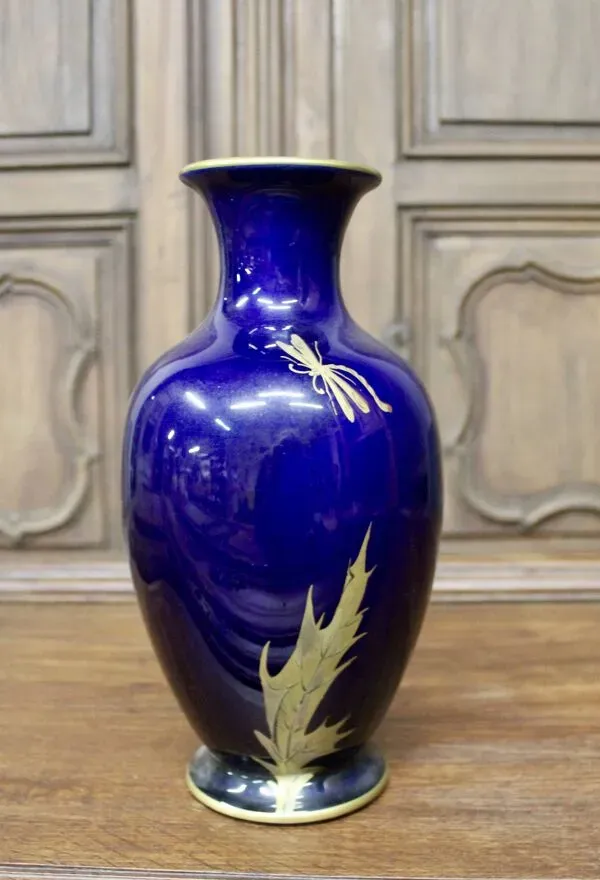 Illustration numéro 4 du produit Vase au chardon par Gustave Asch bleu de tours Sainte Radegonde