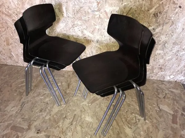 Illustration numéro 4 du produit Set de 6 chaises vintage Pagholz Flötotto empilables en Pagwood Palissandre