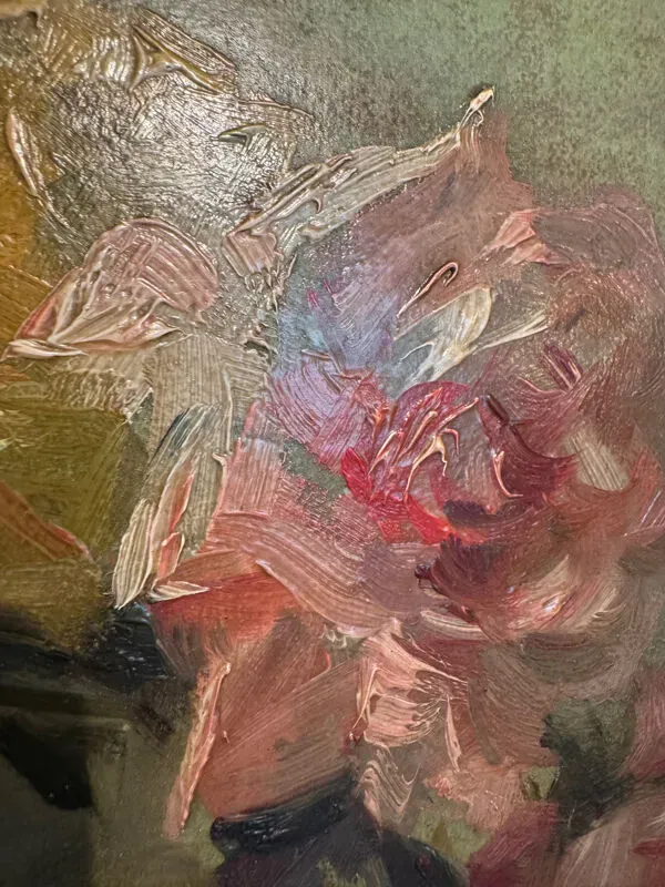 Illustration numéro 4 du produit Tableau ancien, Nature morte aux roses, signée Chaleyé