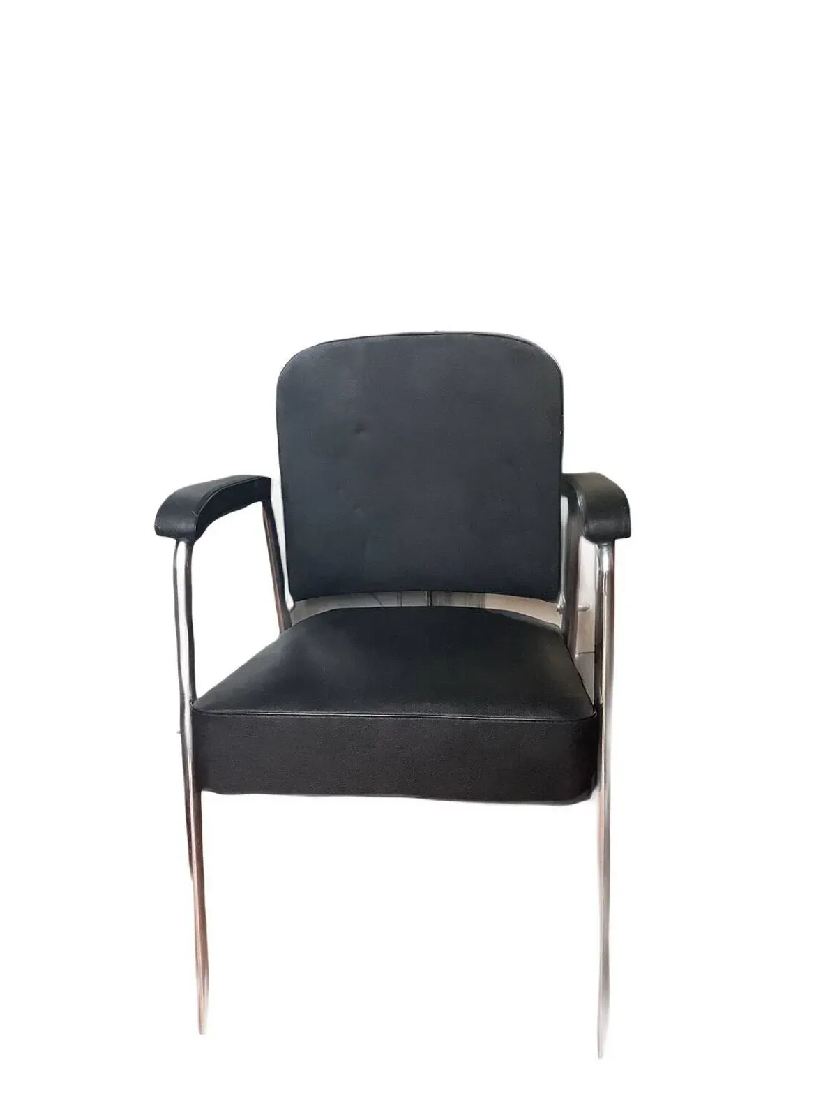 Illustration numéro 4 du produit Fauteuil de Coiffure Afoc Vintage Années 60/70 - Chrome et Simili Cuir Noir