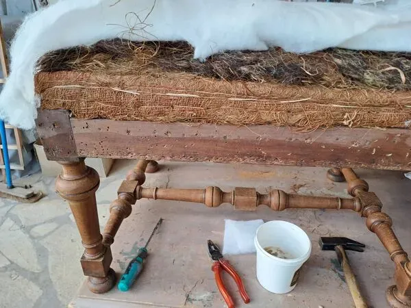 Illustration numéro 4 du produit Lot de 2 poufs rectangulaire banquette pied de lit art déco retapissée vintage années 1930/1950