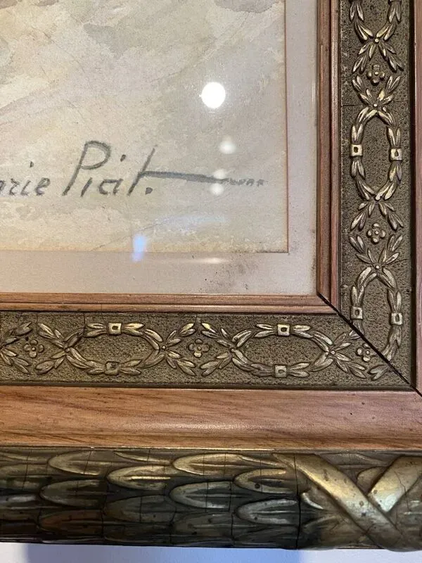 Illustration numéro 4 du produit Tableau ancien ''Marine aux bateaux'' signé Marie Piat , années 30-40