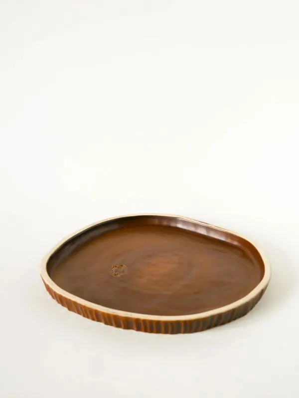 Illustration numéro 4 du produit Dessous de plat en barbotine, forme tronc, poterie du Périgord, 1970