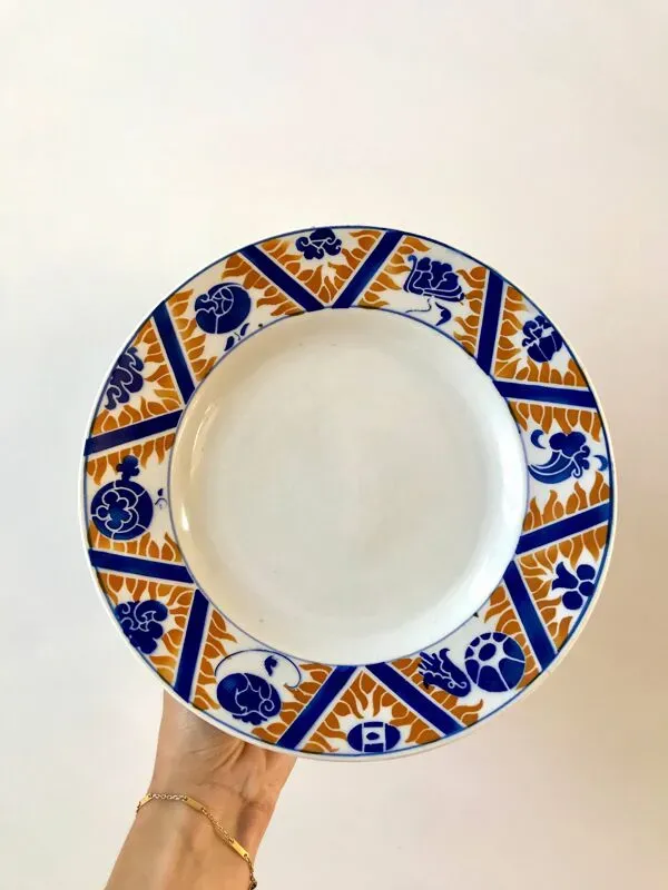 Illustration numéro 4 du produit Compotier Moulin des Loups et Hamage modèle Canada bleu Klein et orange, années 40