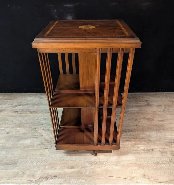 Illustration numéro 4 du produit Bibliothèque tournante anglaise en acajou et marqueterie