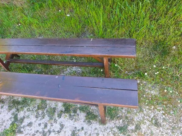 Illustration numéro 4 du produit Paire de longs bancs anciens rustiques en bois massif – 195 cm