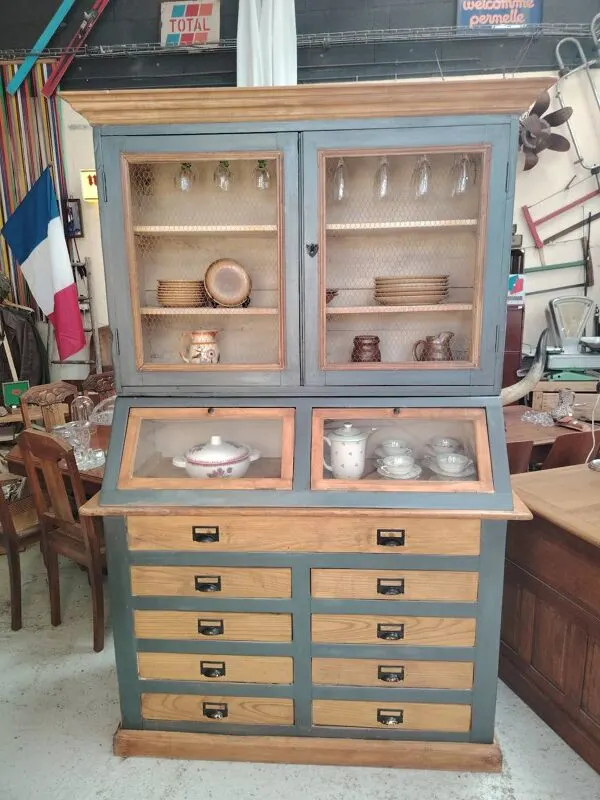 Illustration numéro 4 du produit Grand meuble grainetier deux corps d'épicerie en bois massif