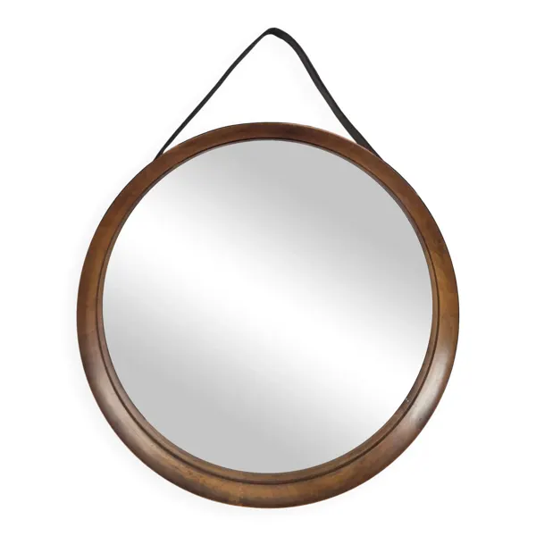 Illustration numéro 4 du produit Miroir rond en teck et cuir Luxus Vittsjö par Uno et Östen Kristiansson