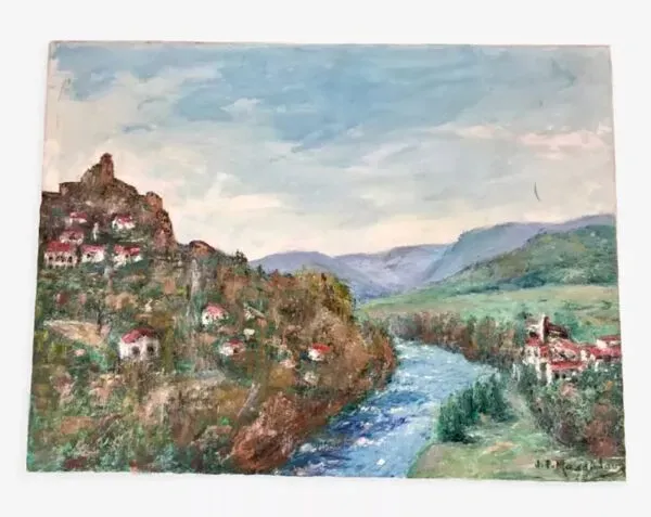 Illustration numéro 4 du produit Tableau huile sur toile chateau signé vintage