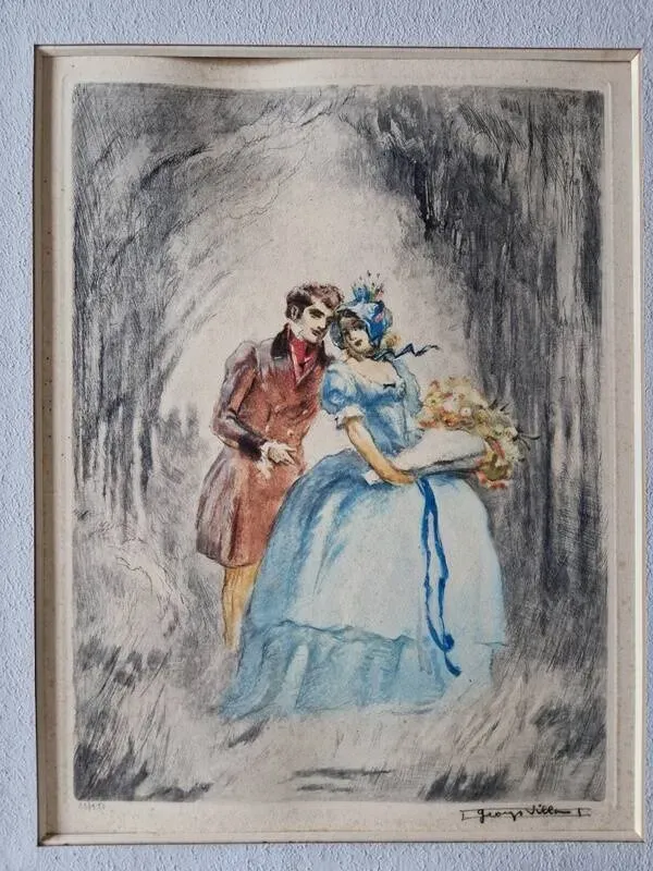 Illustration numéro 4 du produit Georges Villa (1883-1965) - Lithographie en couleurs - Scène galante 1930