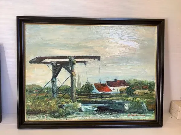 Illustration numéro 4 du produit Tableau paysage de canaux huile sur panneau signée