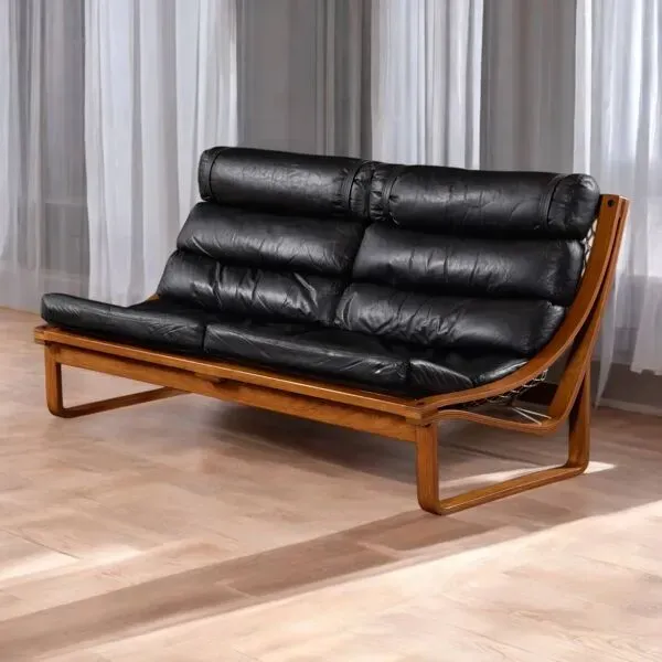 Illustration numéro 4 du produit Canapé T4 en cuir noir et teck de Fred Lowen pour Tessa, années 1970