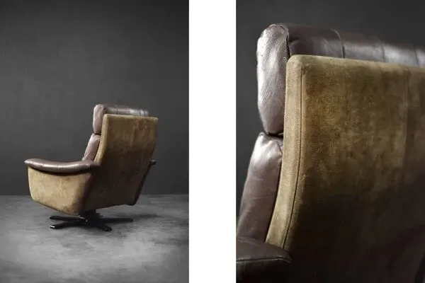 Illustration numéro 4 du produit Vintage Mid-Century Danish Modern Brown Leather Swivel Armchair, 1970s