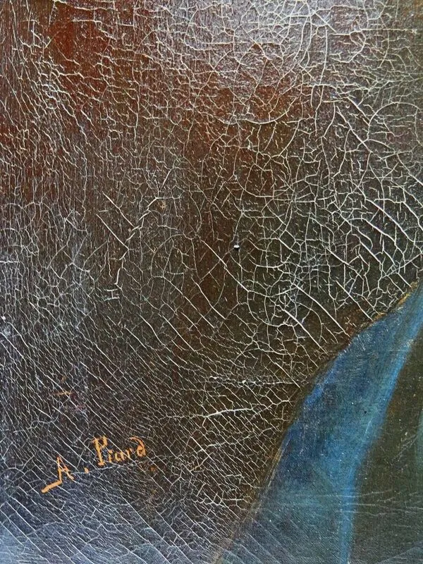 Illustration numéro 4 du produit Ancien portrait de jeune femme de profil, huile sur toile A.Piard XIXe