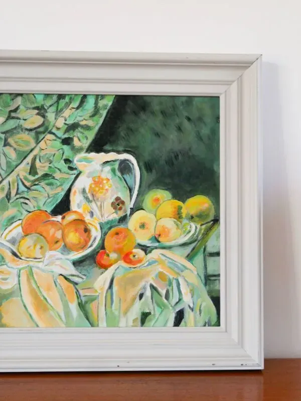 Illustration numéro 4 du produit Joli tableau, huile sur carton, nature morte d'après Cézanne, Vert Orange