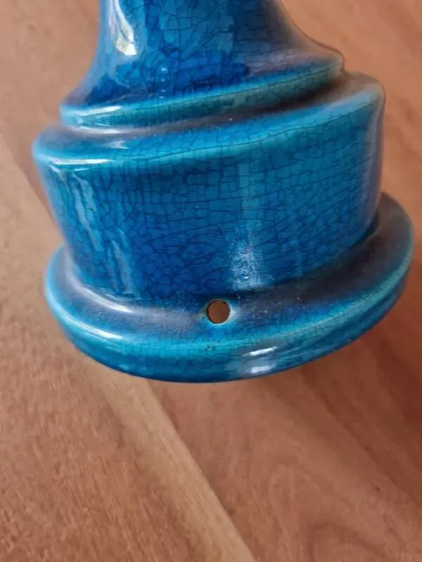 Illustration numéro 4 du produit Pol Chambost (1906-1983) - Pied de lampe en céramique craquelée bleue