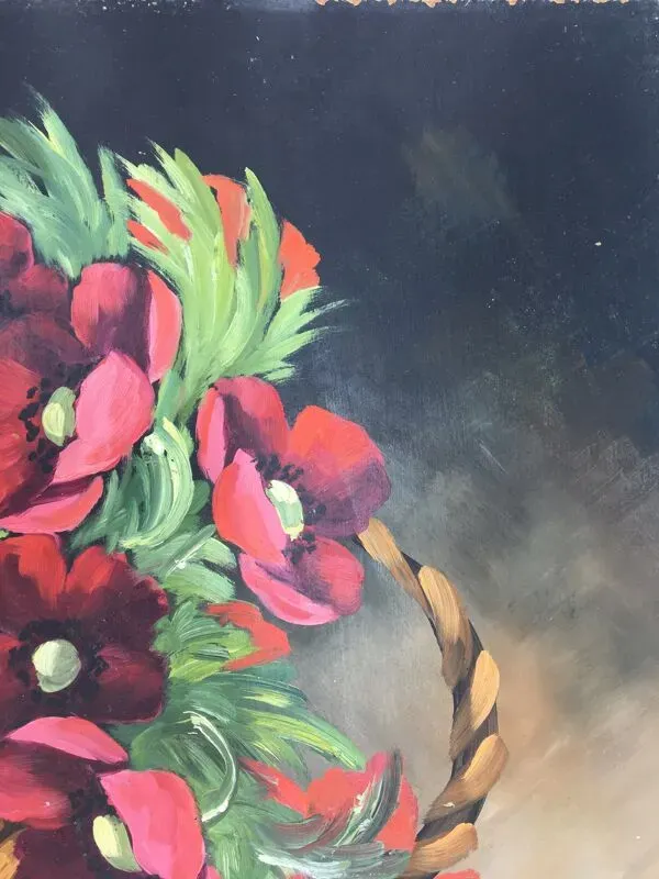 Illustration numéro 4 du produit Tableau nature morte au panier de fleurs années 70