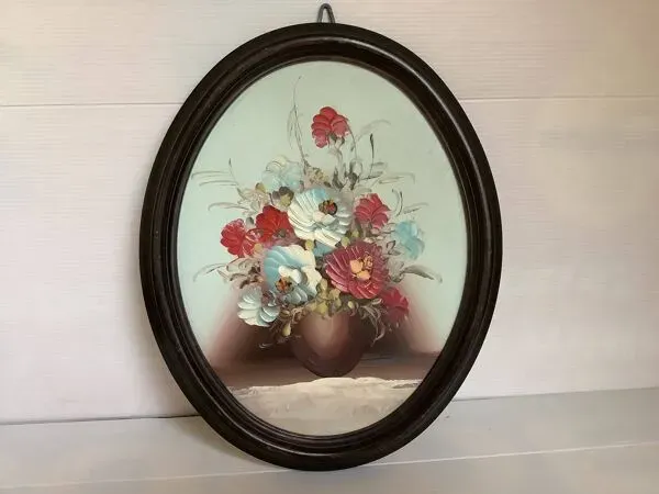 Illustration numéro 4 du produit Tableau ovale bouquet de fleurs huile sur panneau